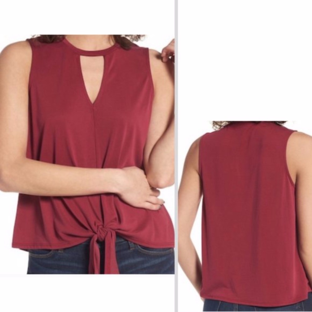 Nordstrom Leith Burgundy Keyhole Tie Up Top